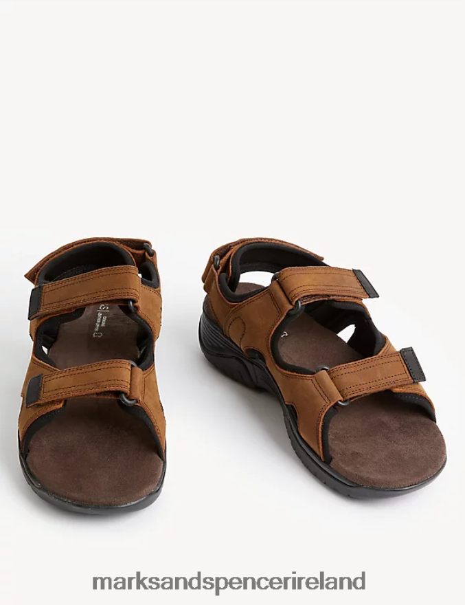 Marks & Spencer Men Leather Riptape Sandals Brown Footwear 2VJ8DF6930