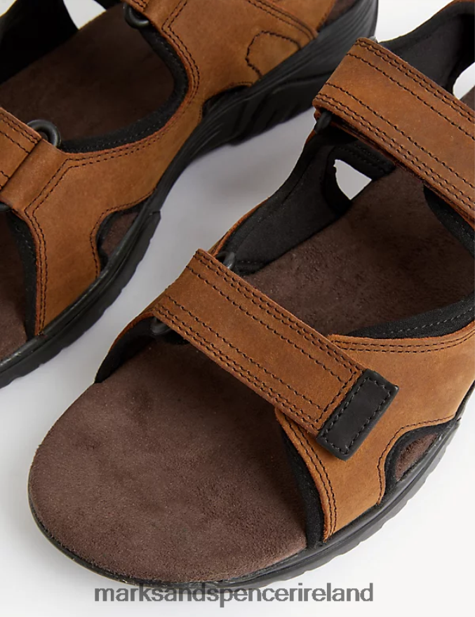 Marks & Spencer Men Leather Riptape Sandals Brown Footwear 2VJ8DF6930