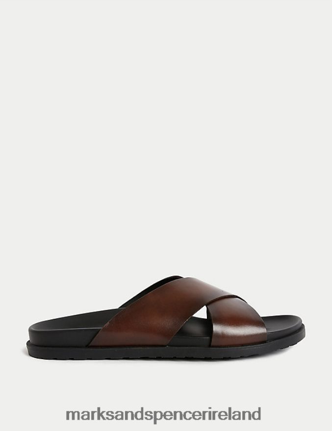 Marks & Spencer Men Leather Slip-On Sandals Brown Footwear 2VJ8DF7251