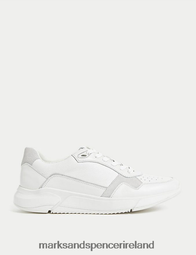 Marks & Spencer Men Leather Lace Up Trainers White Footwear 2VJ8DF6833
