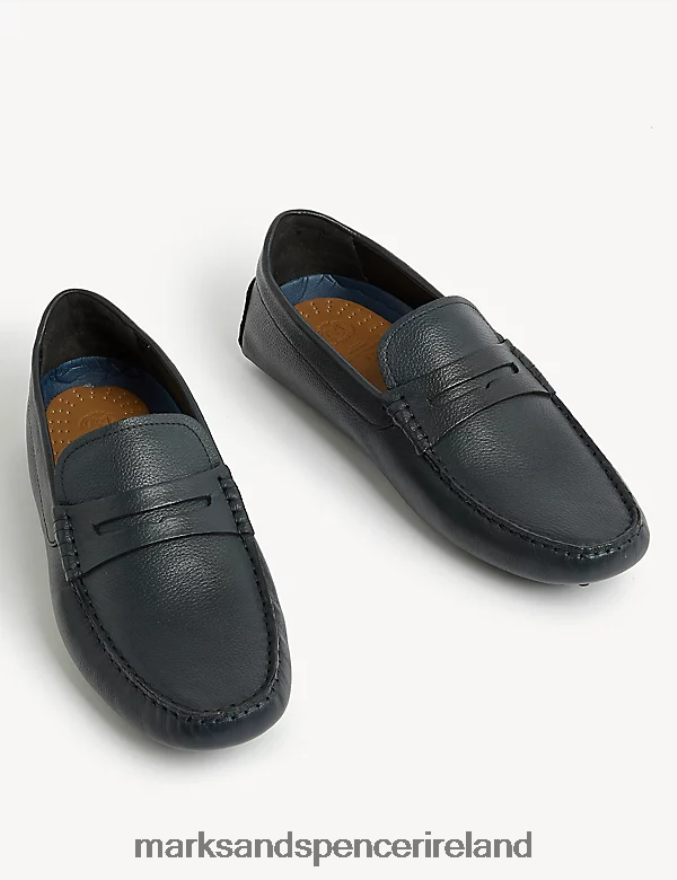 Marks & Spencer Men Leather Slip-On Driving Shoes Navy Footwear 2VJ8DF6100