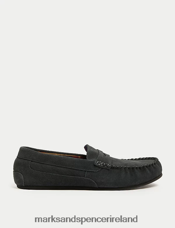 Marks & Spencer Men Suede Moccasin Slippers Medium Blue Footwear 2VJ8DF6770