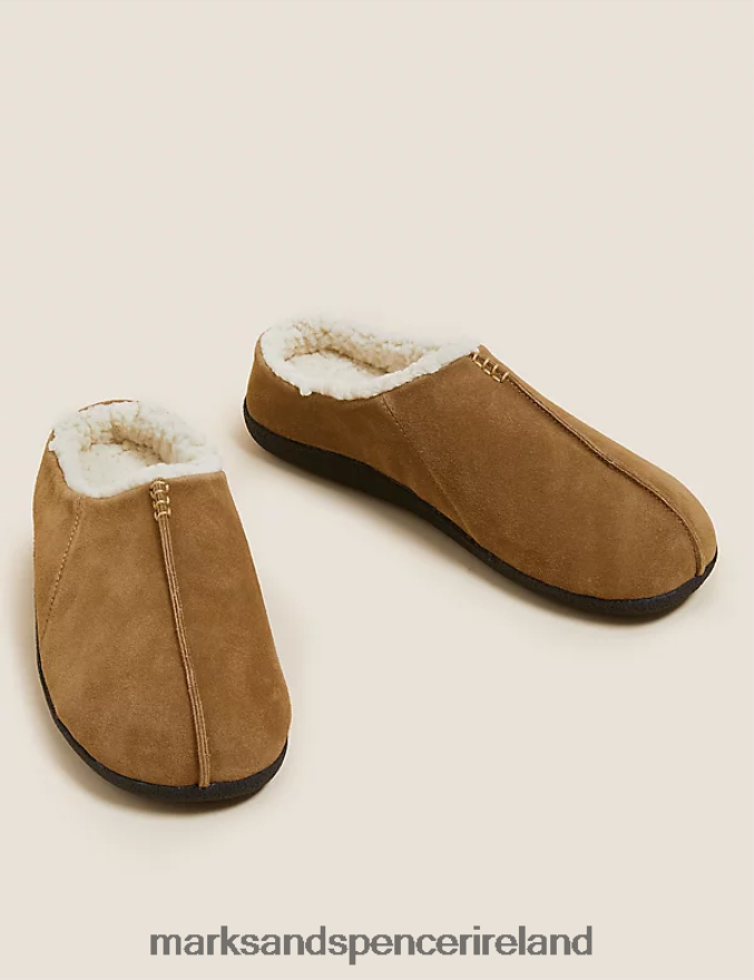 Marks & Spencer Men Suede Mule Slippers Tan Footwear 2VJ8DF5935