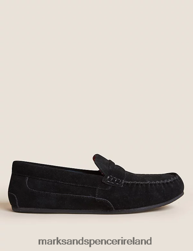 Marks & Spencer Men Suede Slippers with Freshfeet Black Footwear 2VJ8DF7349