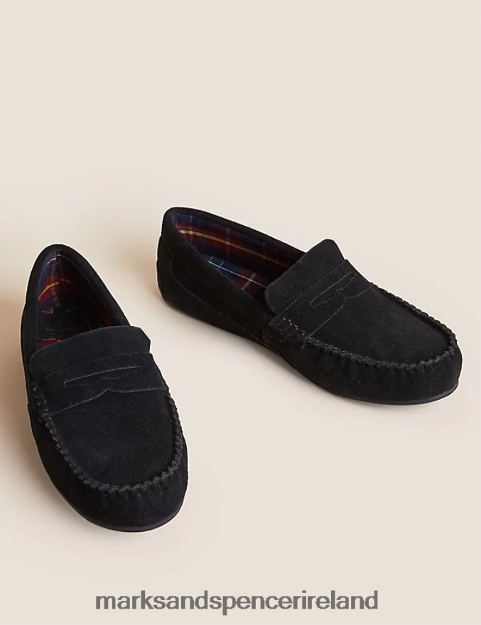 Marks & Spencer Men Suede Slippers with Freshfeet Black Footwear 2VJ8DF7349