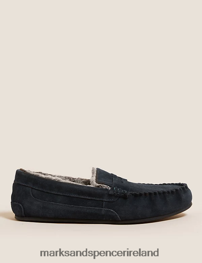 Marks & Spencer Men Suede Slippers with Freshfeet Navy Footwear 2VJ8DF7056
