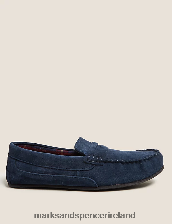 Marks & Spencer Men Suede Slippers with Freshfeet Navy Footwear 2VJ8DF7347
