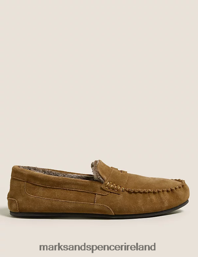 Marks & Spencer Men Suede Slippers with Freshfeet Tan Footwear 2VJ8DF7055