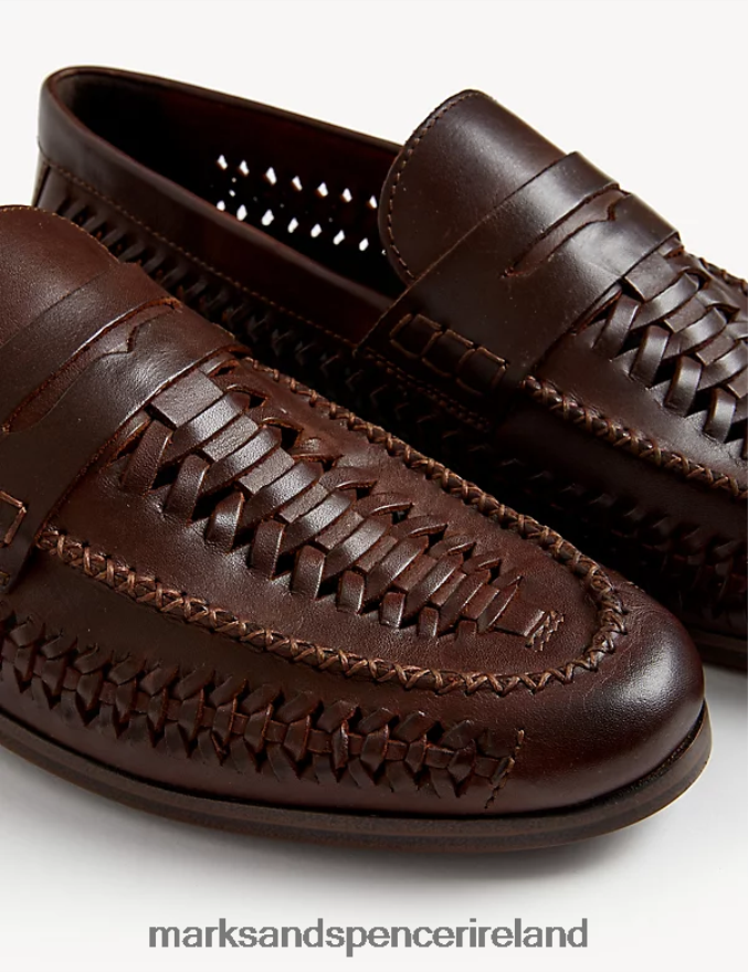 Marks & Spencer Men Leather Loafers Brown Footwear 2VJ8DF5052