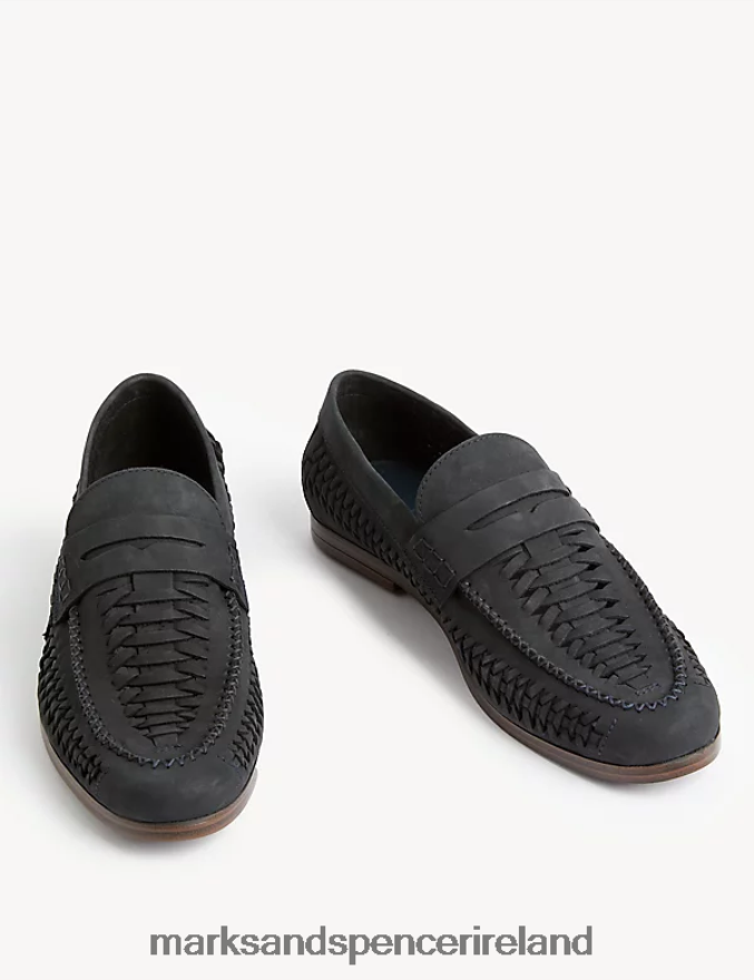 Marks & Spencer Men Leather Loafers Navy Footwear 2VJ8DF5478