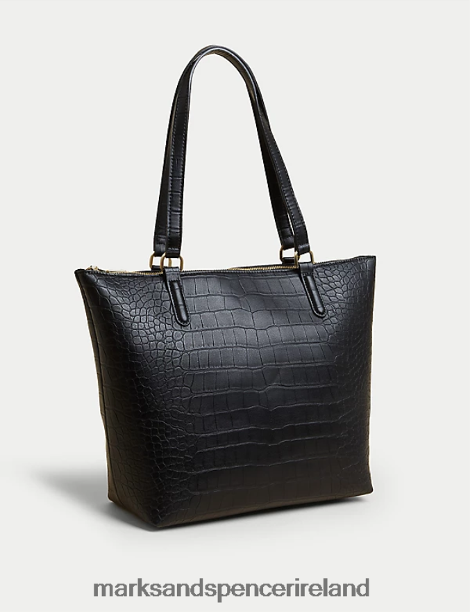 Marks & Spencer Women Faux Leather Croc Effect Tote Bag Black Accessories 2VJ8DF706