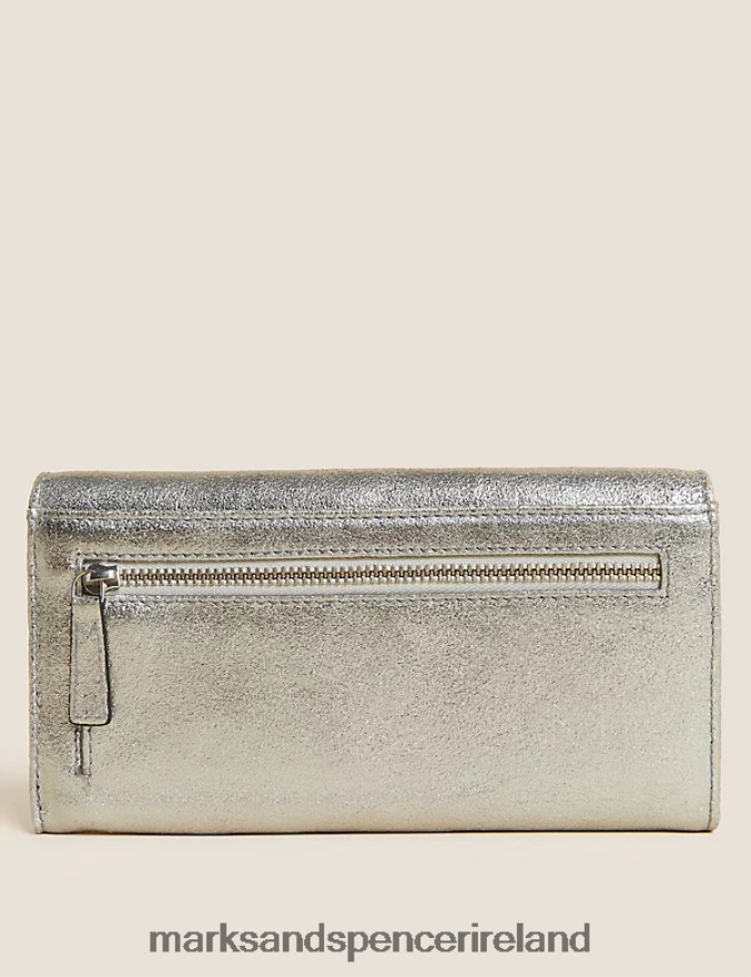 Marks & Spencer Women Leather Croc Effect Large Foldover Purse Metallic Accessories 2VJ8DF3384