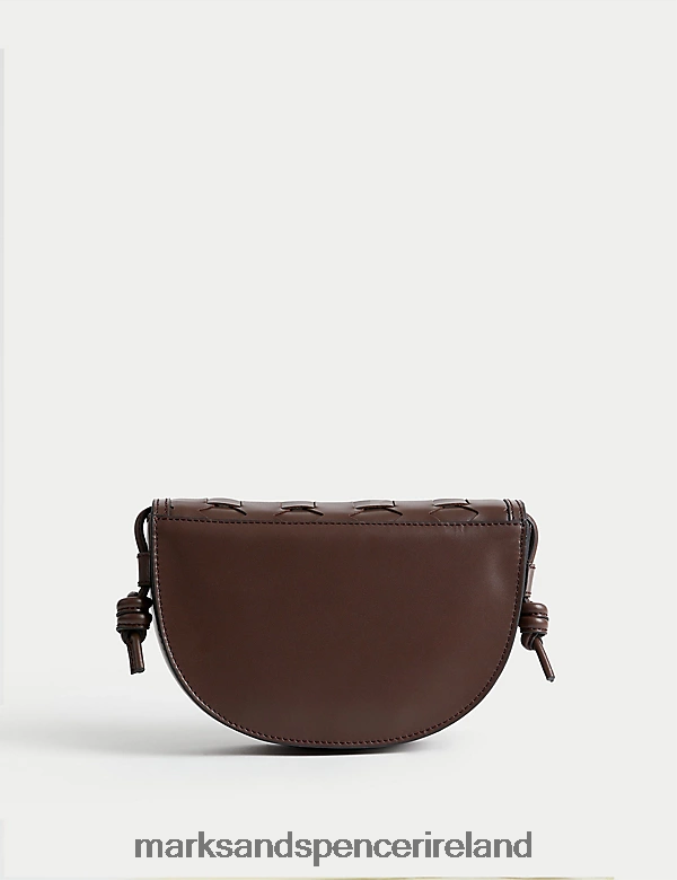 Marks & Spencer Women Leather Woven Saddle Bag Chocolate Accessories 2VJ8DF2242