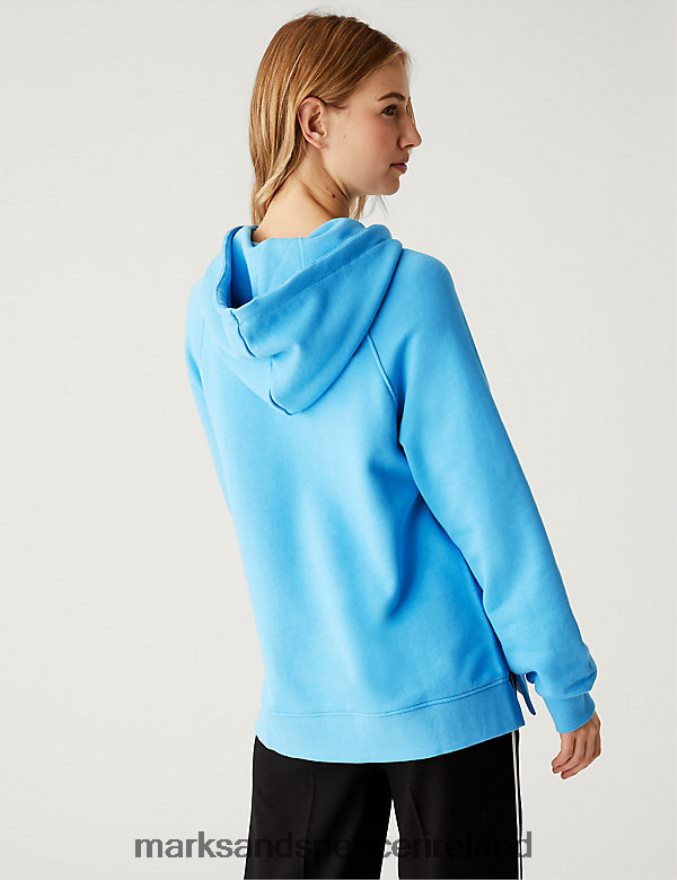 Marks & Spencer Women Pure Cotton Long Sleeve Longline Hoodie Turquoise Clothing 2VJ8DF3487