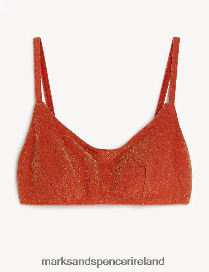 Marks & Spencer Women Padded Sparkle V-Neck Bikini Top Copper Clothing 2VJ8DF2160