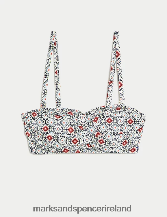 Marks & Spencer Women Printed Padded Bandeau Bikini Top Ivory Mix Clothing 2VJ8DF3386