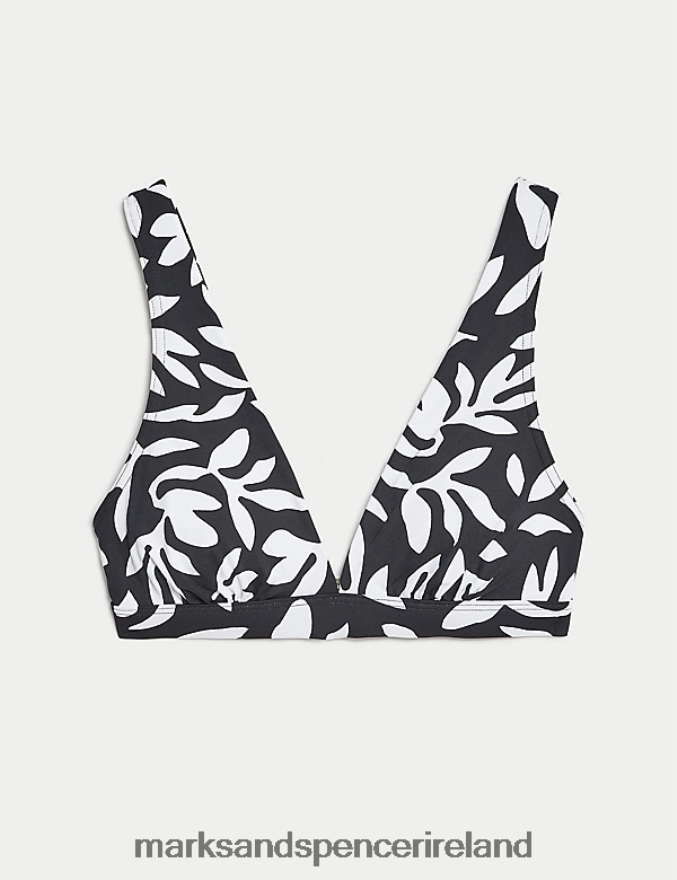 Marks & Spencer Women Printed Padded Plunge Bikini Top Black Mix Clothing 2VJ8DF1838