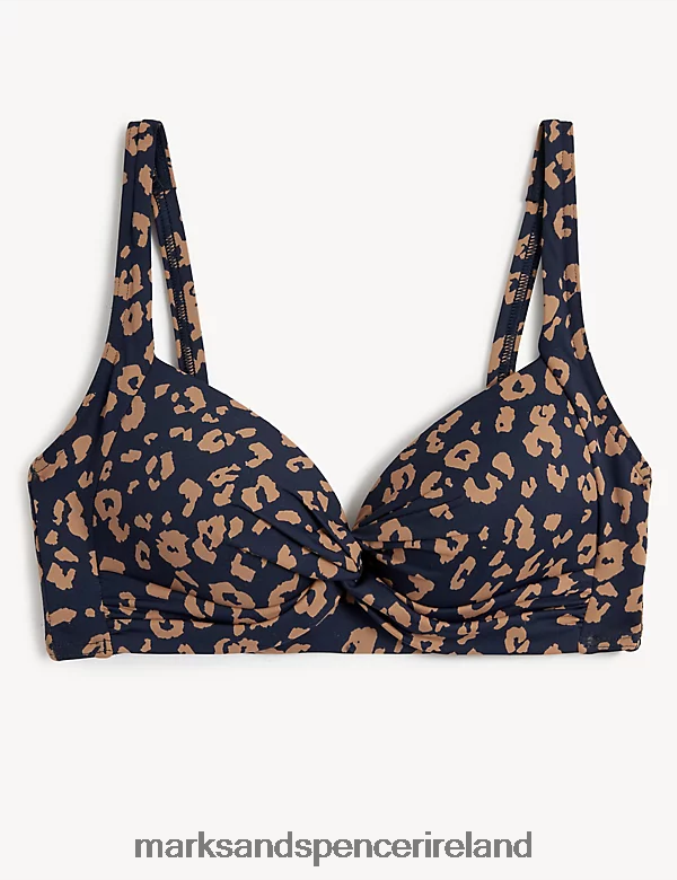 Marks & Spencer Women Printed Padded Plunge Bikini Top Dark Brown Mix Clothing 2VJ8DF2791