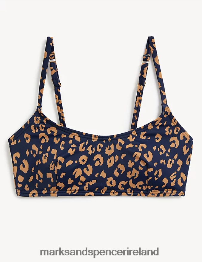 Marks & Spencer Women Printed Padded Scoop Neck Bikini Top Dark Brown Mix Clothing 2VJ8DF3061