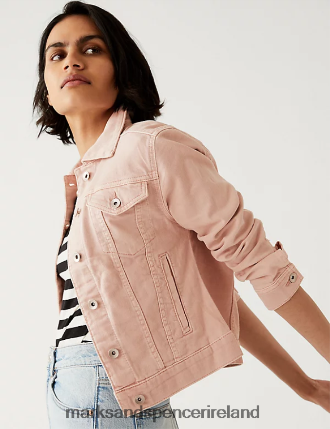 Marks & Spencer Women Cotton Rich Denim Jacket with Stretch Pink Shell Clothing 2VJ8DF2716
