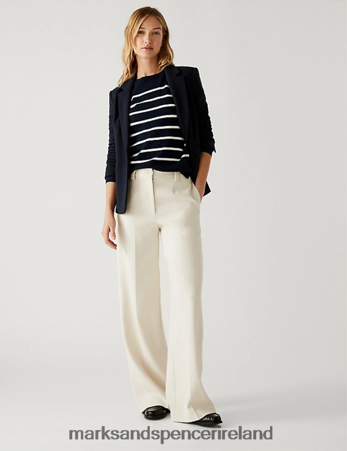 Marks & Spencer Women Cotton Rich Jersey Slim Textured Blazer Midnight Navy Clothing 2VJ8DF1355