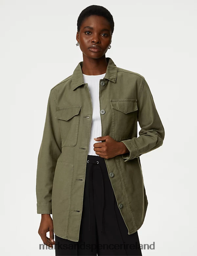 Marks & Spencer Women Denim Collared Shacket Hunter Green Clothing 2VJ8DF1249