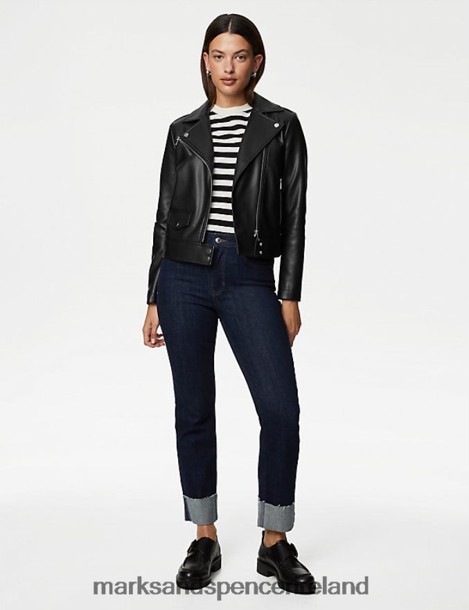 Marks & Spencer Women Faux Leather Biker Jacket Black Clothing 2VJ8DF773