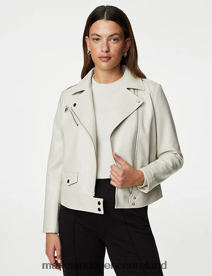 Marks & Spencer Women Faux Leather Biker Jacket Neutral Clothing 2VJ8DF405