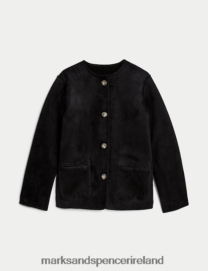 Marks & Spencer Women Faux Shearling Textured Reversible Jacket Black Clothing 2VJ8DF1659