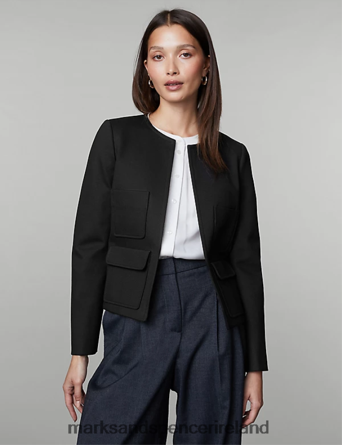 Marks & Spencer Women Jersey Collarless Jacket Black Clothing 2VJ8DF243