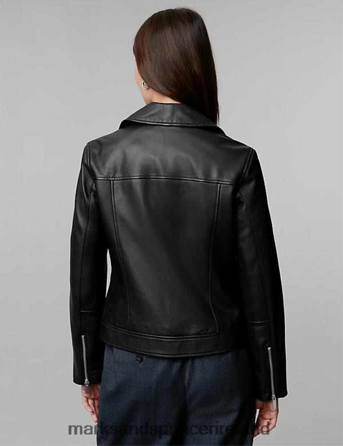 Marks & Spencer Women Leather Biker Jacket Black Clothing 2VJ8DF1142