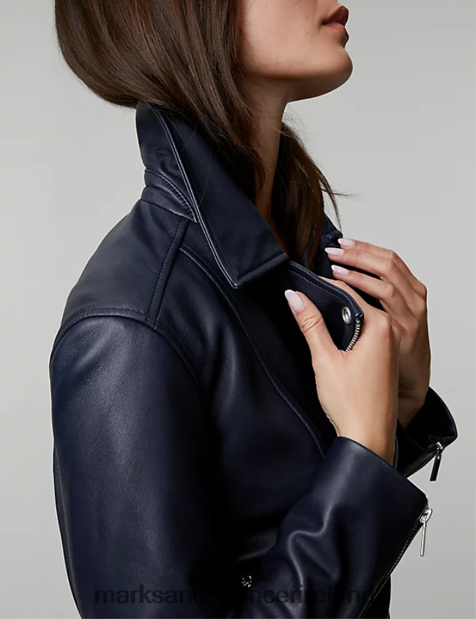 Marks & Spencer Women Leather Biker Jacket Navy Clothing 2VJ8DF1473