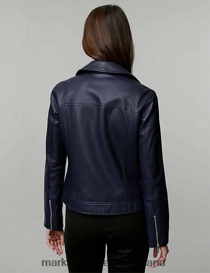 Marks & Spencer Women Leather Biker Jacket Navy Clothing 2VJ8DF1473