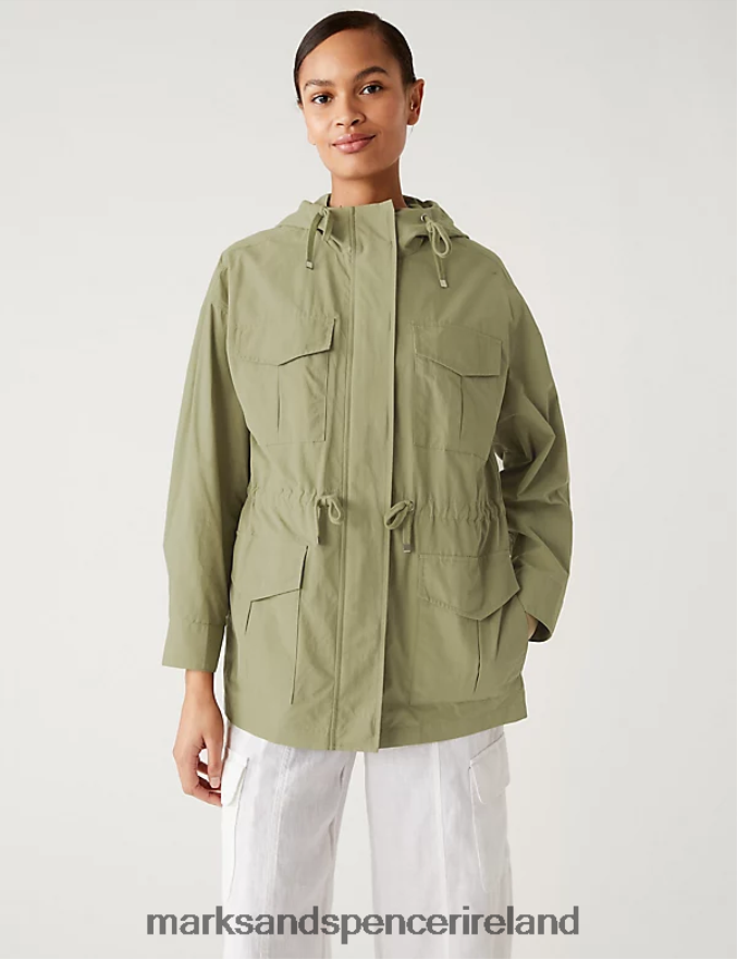 Marks & Spencer Women Lightweight Utility Rain Jacket With Cotton Faded Khaki Clothing 2VJ8DF1724