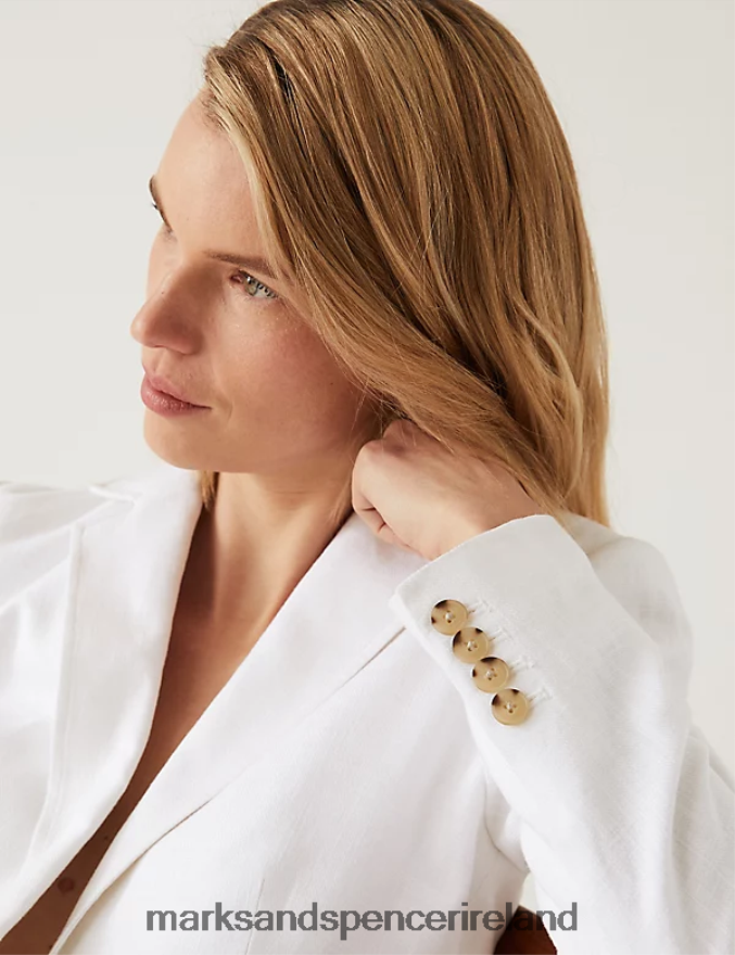 Marks & Spencer Women Linen Blend Tailored Single Breasted Blazer Soft White Clothing 2VJ8DF1425