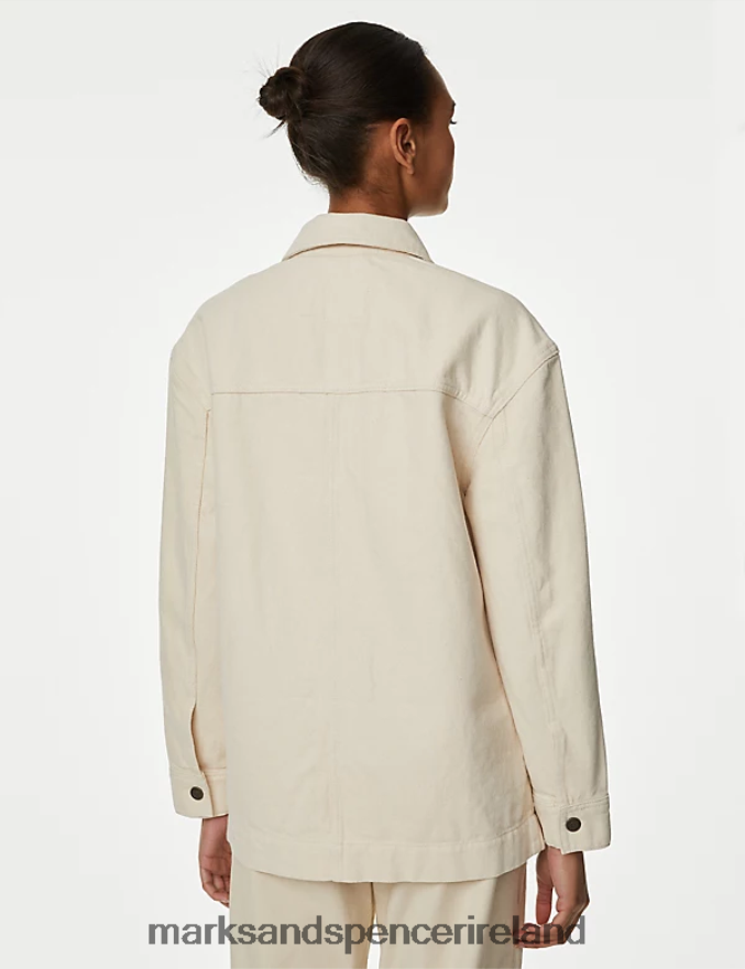 Marks & Spencer Women Pure Cotton Denim Utility Jacket Ecru Clothing 2VJ8DF938