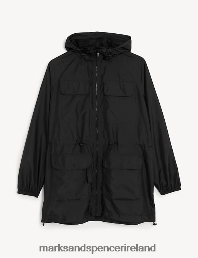 Marks & Spencer Women Recycled Showerproof Hooded Packaway Raincoat Black Clothing 2VJ8DF2239