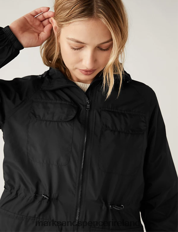 Marks & Spencer Women Recycled Showerproof Hooded Packaway Raincoat Black Clothing 2VJ8DF2239