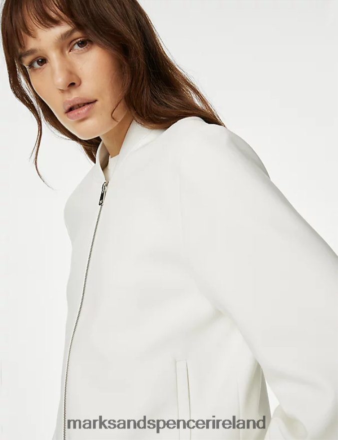 Marks & Spencer Women Relaxed Bomber Jacket Ivory Clothing 2VJ8DF367