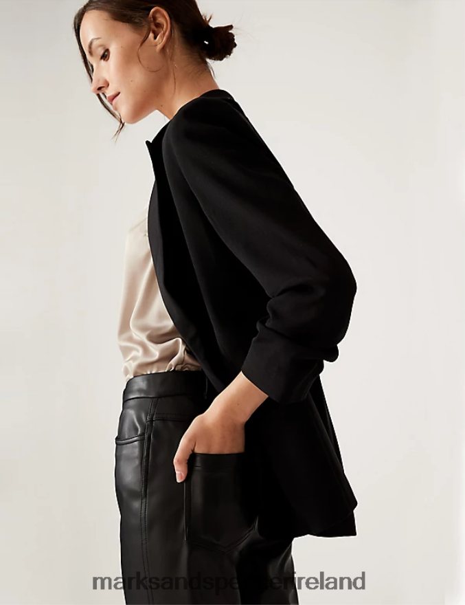 Marks & Spencer Women Relaxed Ruched Sleeve Blazer Black Clothing 2VJ8DF2212