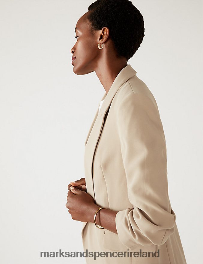 Marks & Spencer Women Relaxed Ruched Sleeve Blazer Sand Clothing 2VJ8DF1887