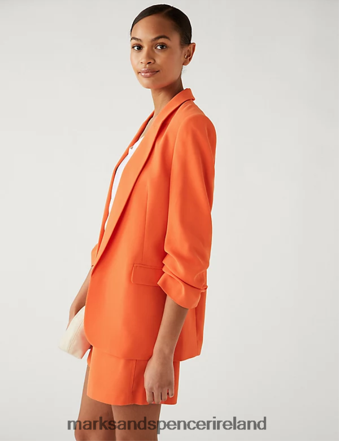 Marks & Spencer Women Ruched Sleeve Blazer Tangerine Clothing 2VJ8DF1264