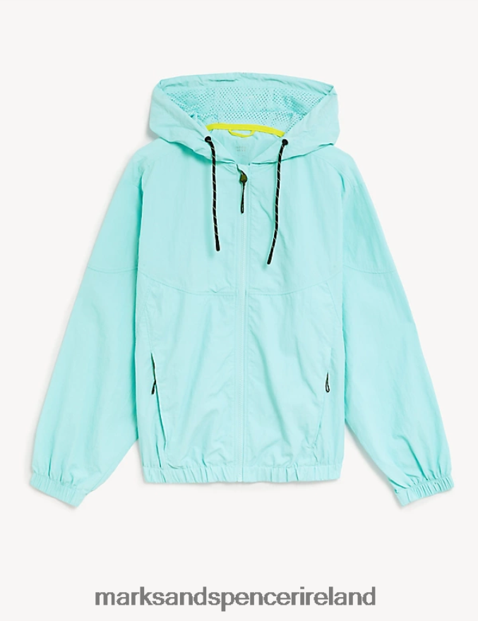 Marks & Spencer Women Stormwear Lightweight Packable Hooded Sports Jacket Dusted Aqua Clothing 2VJ8DF901