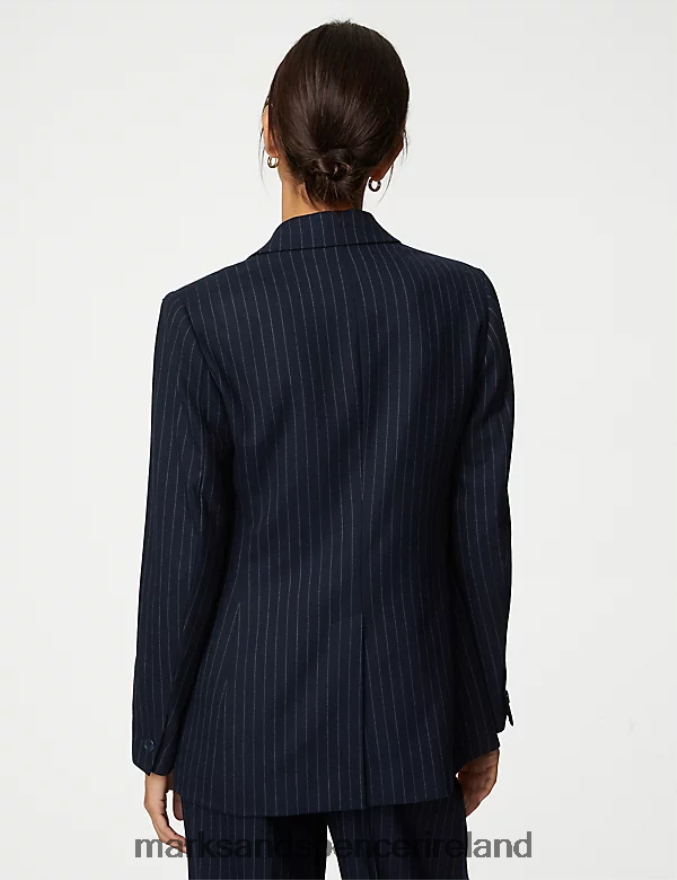 Marks & Spencer Women Wool Blend Pinstripe Single Breasted Blazer Dark Navy Mix Clothing 2VJ8DF150