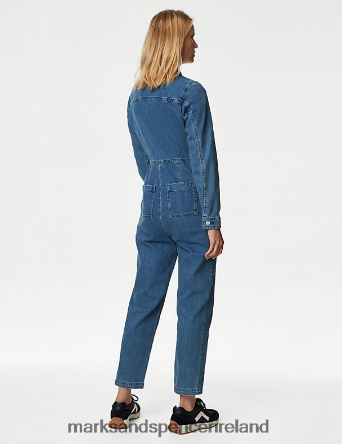 Marks & Spencer Women Button Front Long Sleeve Jumpsuit Denim Clothing 2VJ8DF117