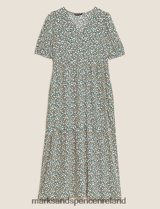 Marks & Spencer Women Ditsy Floral V Neck Midi Tiered Dress Multi Clothing 2VJ8DF3214