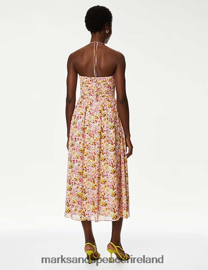 Marks & Spencer Women Floral Halter Neck Ruched Midi Dress Multi Clothing 2VJ8DF2231