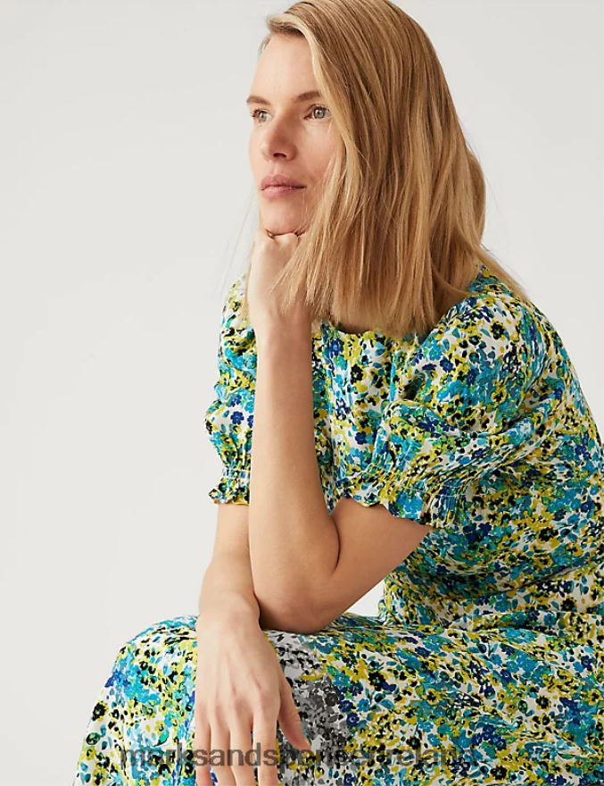 Marks & Spencer Women Floral Midaxi Tea Dress Yellow Mix Clothing 2VJ8DF1064