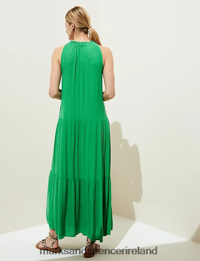 Marks & Spencer Women High Neck Midaxi Tiered Beach Dress Bright Green Clothing 2VJ8DF1629