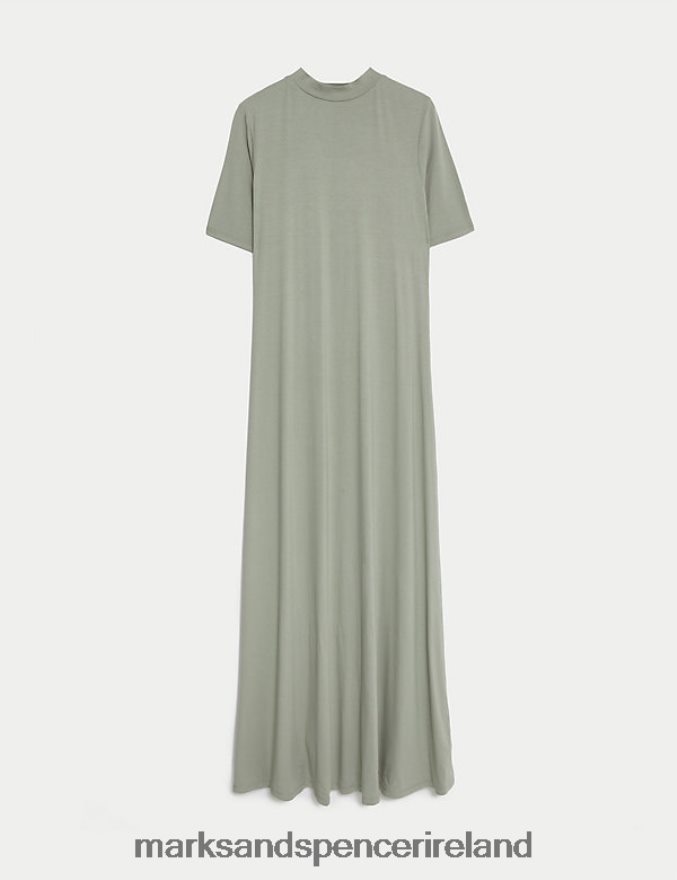 Marks & Spencer Women Jersey High Neck Maxi Smock Dress Soft Green Clothing 2VJ8DF3125